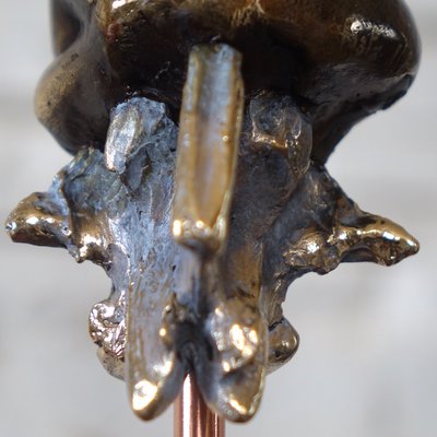 Détail patine blanche sur bronze poli